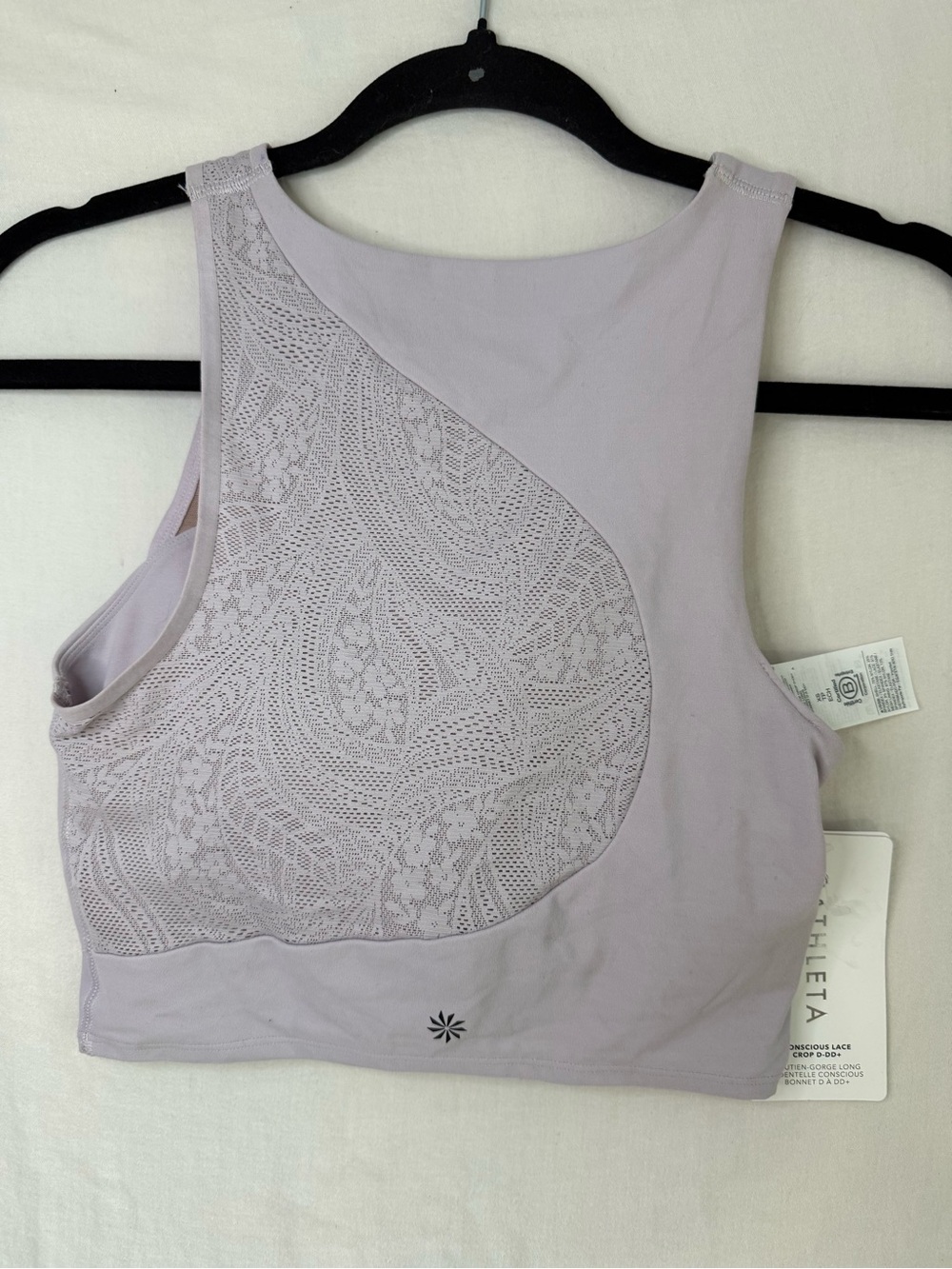 Athleta Lavender Conscious Lace top High Neck Sports Bra XS NWT